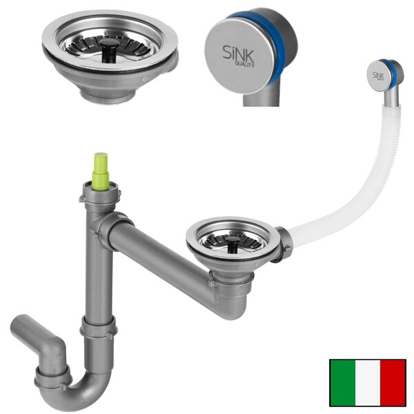 SINK Quality Chiuveta Quality Ferrum, chiuveta granit bucatarie 770x450x190 mm + sifon auriu, negru, SKQ-FER.C.1KDO.XG