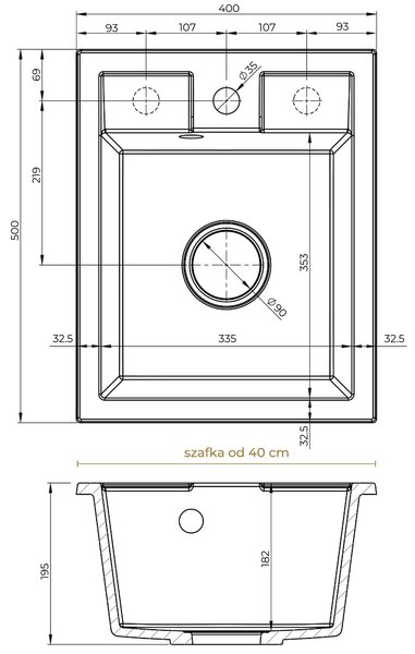 SINK Quality Chiuveta Quality Ferrum 40, chiuveta granit bucatarie 400x500x195 mm + sifon negru, pete negre-Brocart, SKQ-FER.B.1K40.XB