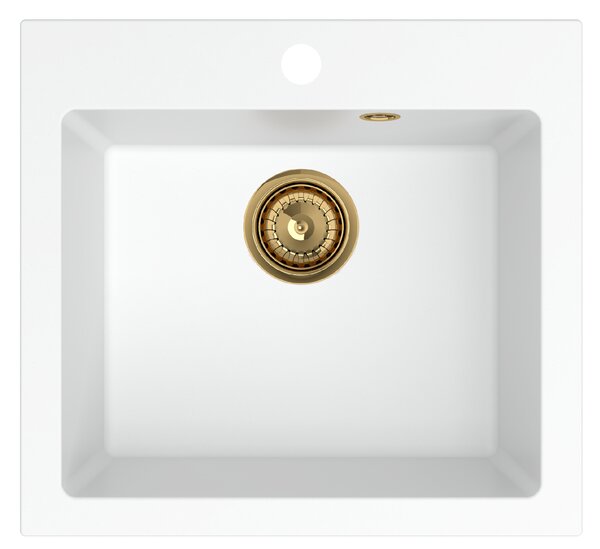 SINK Quality Chiuveta Quality Ferrum 50, chiuveta granit bucatarie 490x450x195 mm + sifon auriu, alb, SKQ-FER.W.1K50.XG
