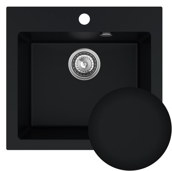 SINK Quality Chiuveta Quality Ferrum 50, chiuveta granit bucatarie 490x450x195 mm + sifon crom, negru, SKQ-FER.C.1K50.X