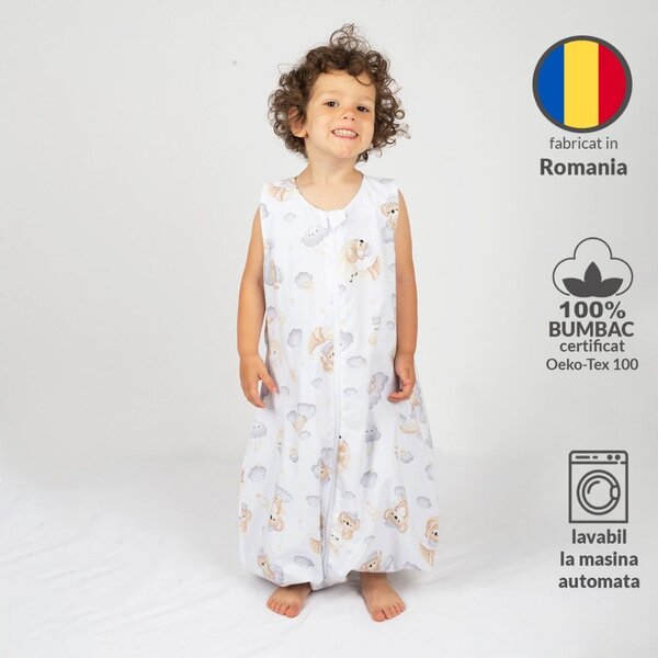 Sac de dormit de vara cu picioare pentru copii 3-5 ani Kidizi Koala Dreams, 0.5 tog, bumbac 100%
