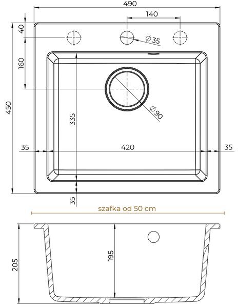 SINK Quality Chiuveta Quality Ferrum 50, chiuveta granit bucatarie 490x450x195 mm + sifon crom, alb, SKQ-FER.W.1K50.X