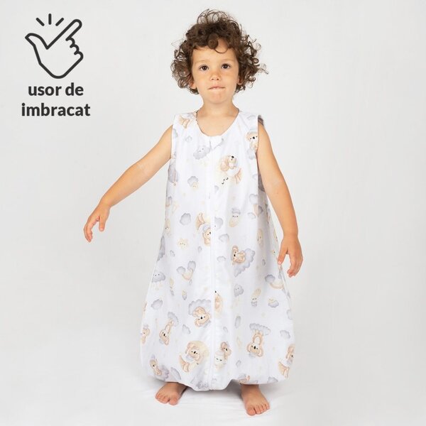Sac de dormit de vara cu picioare pentru copii 3-5 ani Kidizi Koala Dreams, 0.5 tog, bumbac 100%