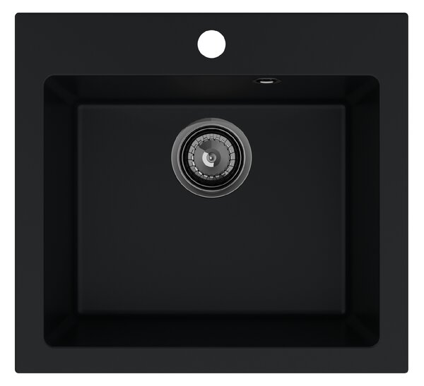 SINK Quality Chiuveta Quality Ferrum 50, chiuveta granit bucatarie 490x450x195 mm + sifon negru, negru, SKQ-FER.C.1K50.XB