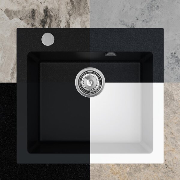 SINK Quality Chiuveta Quality Ferrum 50, chiuveta granit bucatarie 490x450x195 mm + sifon crom, alb, SKQ-FER.W.1K50.X