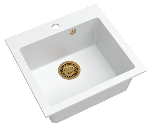 SINK Quality Chiuveta Quality Ferrum 50, chiuveta granit bucatarie 490x450x195 mm + sifon auriu, alb, SKQ-FER.W.1K50.XG