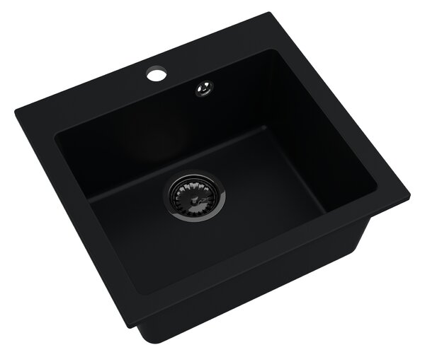 SINK Quality Chiuveta Quality Ferrum 50, chiuveta granit bucatarie 490x450x195 mm + sifon negru, negru, SKQ-FER.C.1K50.XB