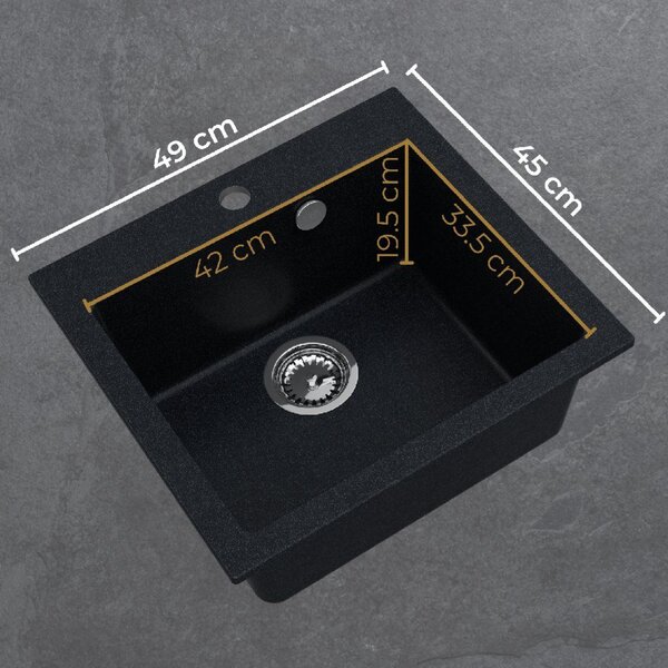 SINK Quality Chiuveta Quality Ferrum 50, chiuveta granit bucatarie 490x450x195 mm + sifon crom, alb, SKQ-FER.W.1K50.X