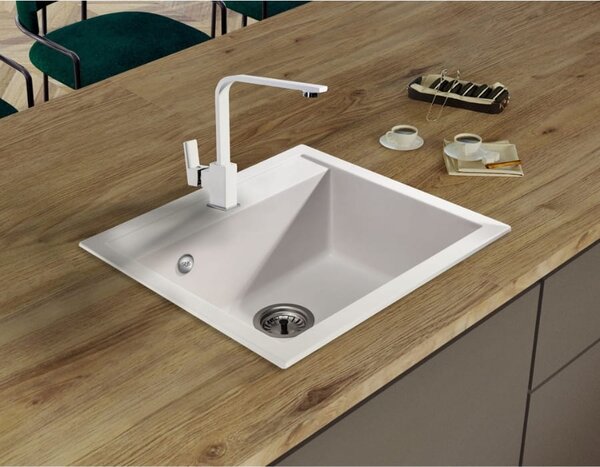 SINK Quality Chiuveta Quality Ferrum, chiuveta granit bucatarie 565x510x205 mm + sifon negru, alb, SKQ-FER.W.1K60.XB