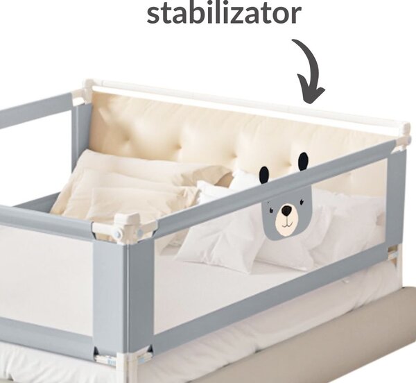 Stabilizator metalic pentru set 3 bariere protectie pat Kidizi Grey, dimensiune 180 cm