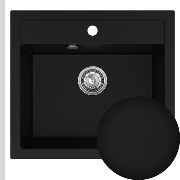 SINK Quality Chiuveta Quality Ferrum, chiuveta granit bucatarie 565x510x205 mm + sifon crom, negru, SKQ-FER.C.1K60.X