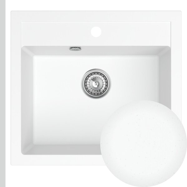 SINK Quality Chiuveta Quality Ferrum, chiuveta granit bucatarie 565x510x205 mm + sifon crom, alb, SKQ-FER.W.1K60.X