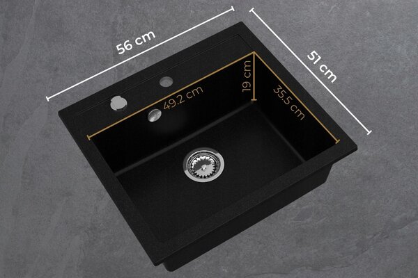 SINK Quality Chiuveta Quality Ferrum, chiuveta granit bucatarie 565x510x205 mm + sifon crom, negru, SKQ-FER.C.1K60.X