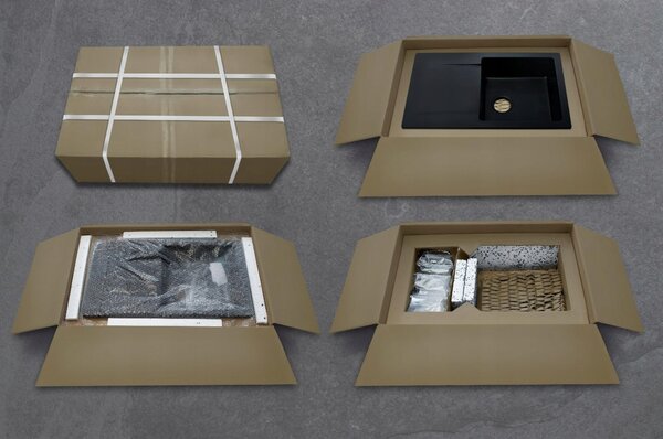 SINK Quality Chiuveta Quality Ferrum, chiuveta granit bucatarie 565x510x205 mm + sifon crom, negru, SKQ-FER.C.1K60.X