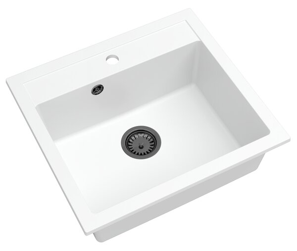SINK Quality Chiuveta Quality Ferrum, chiuveta granit bucatarie 565x510x205 mm + sifon negru, alb, SKQ-FER.W.1K60.XB