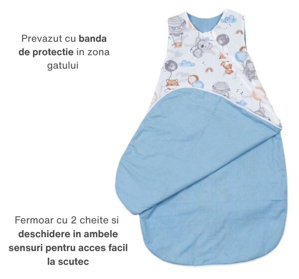 Sac de dormit de vara din bumbac 100% 3-12 luni Kidizi Tiny Adventures, 0.5 tog