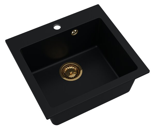 SINK Quality Chiuveta Quality Ferrum 50, chiuveta granit bucatarie 490x450x195 mm + sifon auriu, negru, SKQ-FER.C.1K50.XG