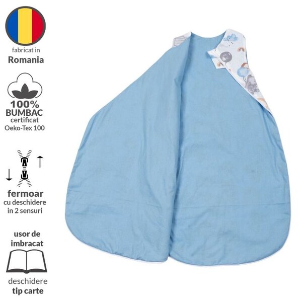 Sac de dormit de vara din bumbac 100% 3-12 luni Kidizi Tiny Adventures, 0.5 tog