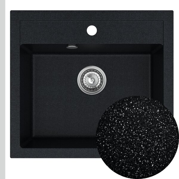 SINK Quality Chiuveta Quality Ferrum, chiuveta granit bucatarie 565x510x205 mm + sifon crom, pete negre-Brocart, SKQ-FER.B.1K60.X