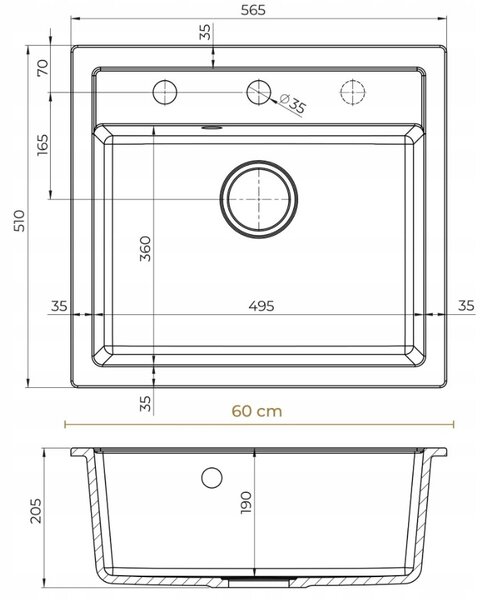 SINK Quality Chiuveta Quality Ferrum, chiuveta granit bucatarie 565x510x205 mm + sifon crom, negru, SKQ-FER.C.1K60.X