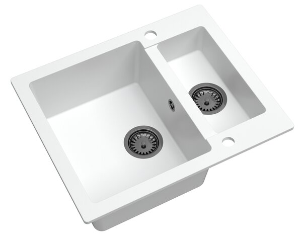 SINK Quality Chiuveta Quality Ferrum, chiuveta granit bucatarie 605x495x210 mm + sifon negru, alb, SKQ-FER.W.5KBO.XB