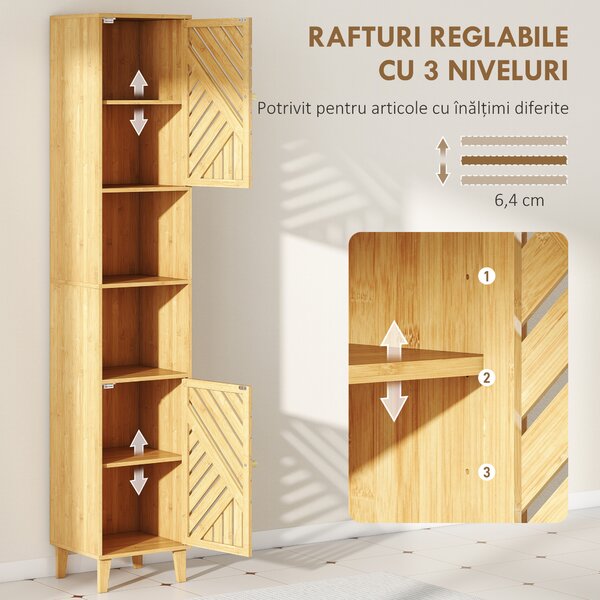 HOMCOM Dulap înalt pentru baie cu compartimente deschise și rafturi reglabile. | Aosom Romania