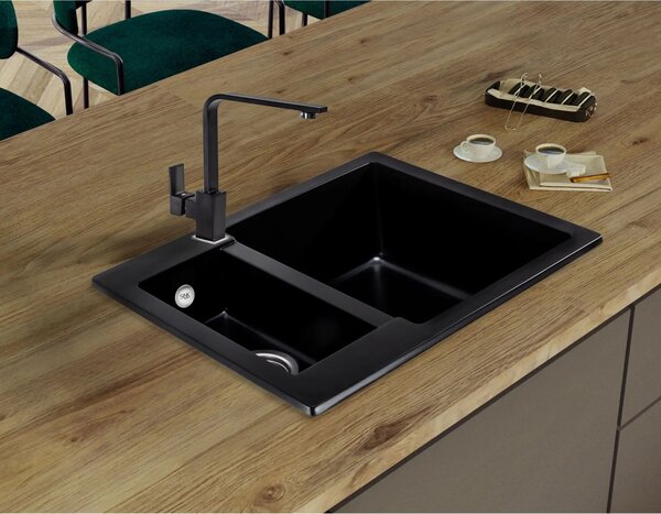 SINK Quality Chiuveta Quality Ferrum, chiuveta granit bucatarie 605x495x210 mm + sifon negru, negru, SKQ-FER.C.5KBO.XB