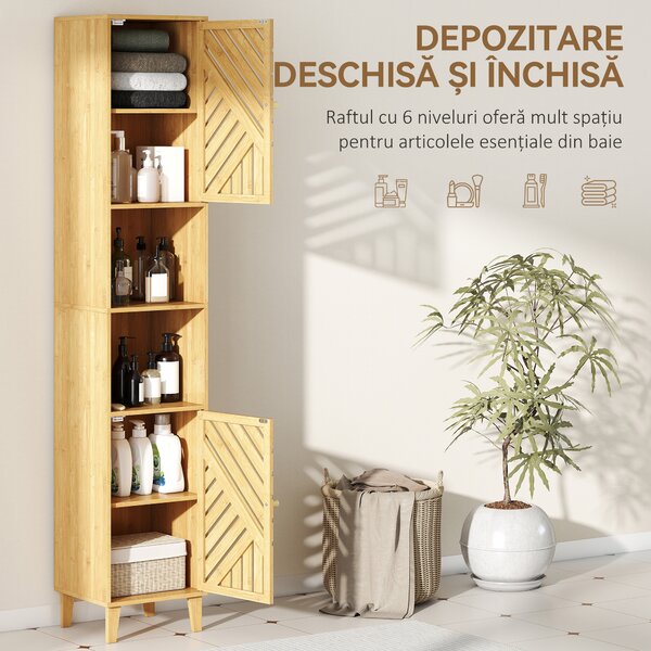 HOMCOM Dulap înalt pentru baie cu compartimente deschise și rafturi reglabile. | Aosom Romania