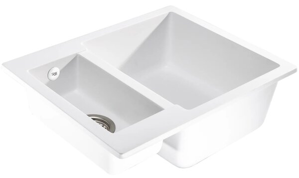 SINK Quality Chiuveta Quality Ferrum, chiuveta granit bucatarie 605x495x210 mm + sifon crom, alb, SKQ-FER.W.5KBO.X