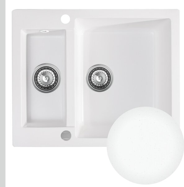 SINK Quality Chiuveta Quality Ferrum, chiuveta granit bucatarie 605x495x210 mm + sifon crom, alb, SKQ-FER.W.5KBO.X