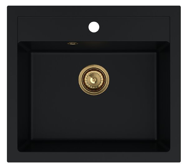 SINK Quality Chiuveta Quality Ferrum, chiuveta granit bucatarie 565x510x205 mm + sifon auriu, negru, SKQ-FER.C.1K60.XG