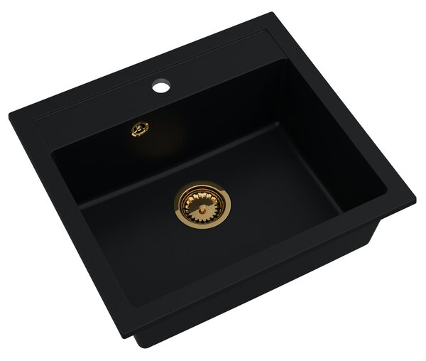 SINK Quality Chiuveta Quality Ferrum, chiuveta granit bucatarie 565x510x205 mm + sifon auriu, negru, SKQ-FER.C.1K60.XG