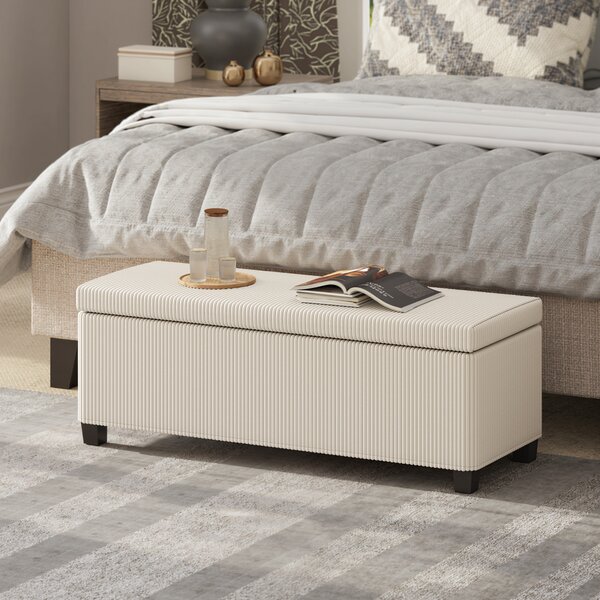 HOMCOM Bancă de Depozitare de 84L, din Țesătură cu Efect de Catifea și Oțel, 112x42x40 cm, Bej | Aosom Romania