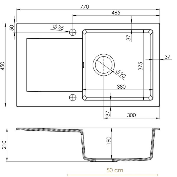 SINK Quality Chiuveta Quality Ferrum, chiuveta granit bucatarie 770x450x190 mm + sifon auriu, negru, SKQ-FER.C.1KDO.XG