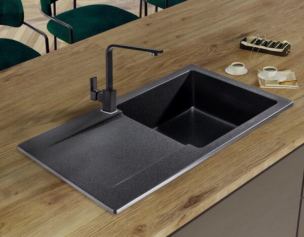 SINK Quality Chiuveta Quality Ferrum, chiuveta granit bucatarie 770x450x190 mm + sifon, pete negre-BROCADE, SKQ-FER.B.1KDO.X