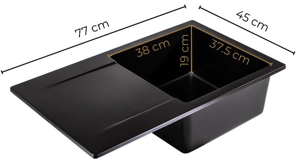 SINK Quality Chiuveta Quality Ferrum, chiuveta granit bucatarie 770x450x190 mm + sifon auriu, negru, SKQ-FER.C.1KDO.XG