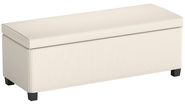 HOMCOM Bancă de Depozitare de 84L, din Țesătură cu Efect de Catifea și Oțel, 112x42x40 cm, Bej | Aosom Romania