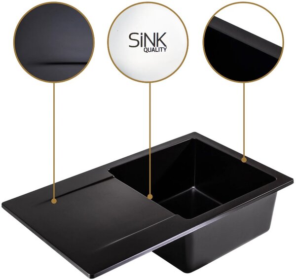 SINK Quality Chiuveta Quality Ferrum, chiuveta granit bucatarie 770x450x190 mm + sifon auriu, negru, SKQ-FER.C.1KDO.XG
