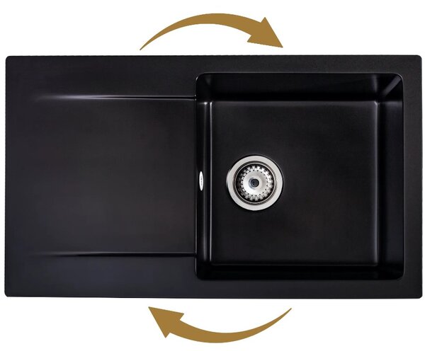 SINK Quality Chiuveta Quality Ferrum, chiuveta granit bucatarie 770x450x190 mm + sifon auriu, negru, SKQ-FER.C.1KDO.XG