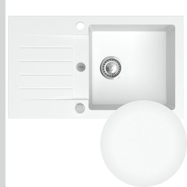 SINK Quality Chiuveta Quality Natalie, chiuveta granit bucatarie 770x450x170 mm + sifon crom, alb, SKQ-NAT.W.1KDO.X