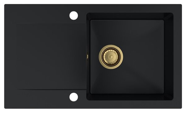 SINK Quality Chiuveta Quality Ferrum, chiuveta granit bucatarie 770x450x190 mm + sifon auriu, negru, SKQ-FER.C.1KDO.XG