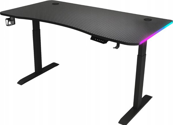 Masă electrică reglabilă pe înălțime 140 cm - negru cu iluminare din spate LED