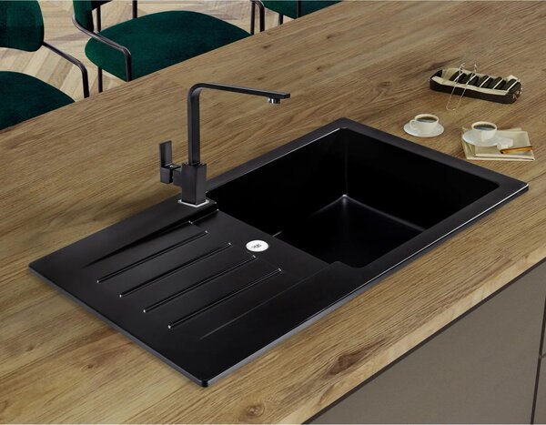 SINK Quality Chiuveta Quality Natalie, chiuveta granit bucatarie 770x450x170 mm + sifon auriu, negru, SKQ-NAT.C.1KDO.XG