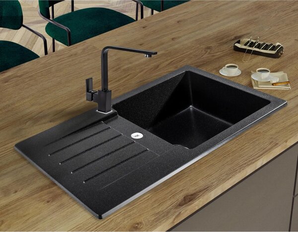 SINK Quality Chiuveta Quality Natalie, chiuveta granit bucatarie 770x450x170 mm + sifon crom, pete negre-BROCADE, SKQ-NAT.B.1KDO.X