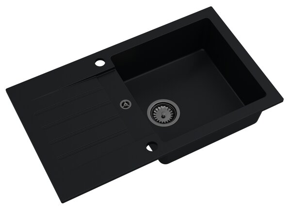 SINK Quality Chiuveta Quality Natalie, chiuveta granit bucatarie 770x450x170 mm + sifon negru, negru, SKQ-NAT.C.1KDO.XB