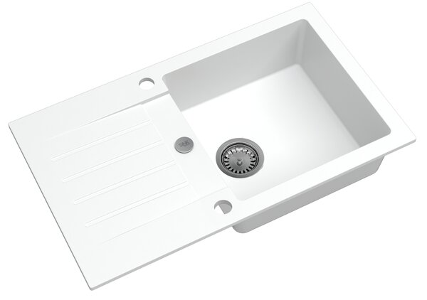 SINK Quality Chiuveta Quality Natalie, chiuveta granit bucatarie 770x450x170 mm + sifon crom, alb, SKQ-NAT.W.1KDO.X