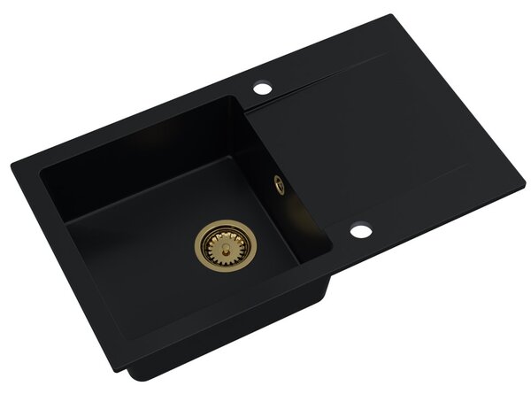 SINK Quality Chiuveta Quality Ferrum, chiuveta granit bucatarie 770x450x190 mm + sifon auriu, negru, SKQ-FER.C.1KDO.XG