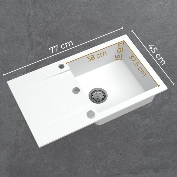 SINK Quality Chiuveta Quality Natalie, chiuveta granit bucatarie 770x450x170 mm + sifon auriu, pete negre-BROCADE, SKQ-NAT.B.1KDO.XG