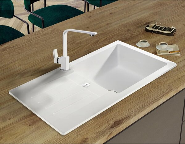 SINK Quality Chiuveta Quality Natalie, chiuveta granit bucatarie 770x450x170 mm + sifon crom, alb, SKQ-NAT.W.1KDO.X