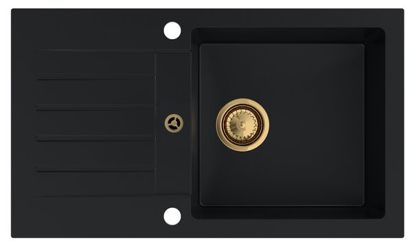 SINK Quality Chiuveta Quality Natalie, chiuveta granit bucatarie 770x450x170 mm + sifon auriu, negru, SKQ-NAT.C.1KDO.XG